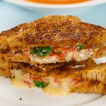 A delicious pair! Grilled cheese sandwich and tomato soup.