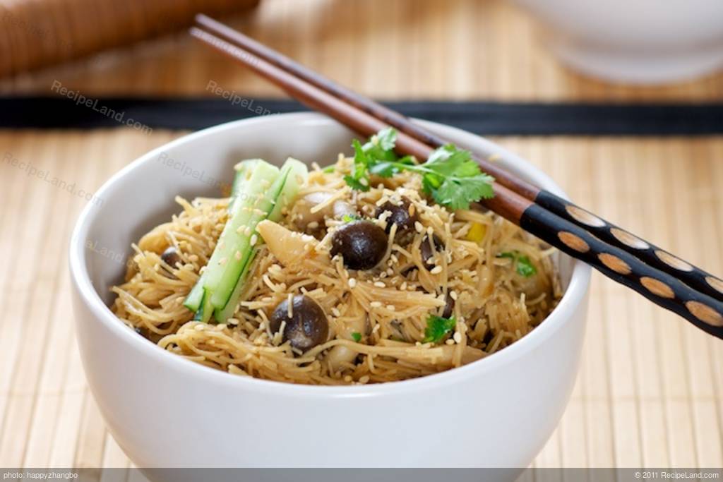 Asian Brown Rice and Mushroom Noodles with Cucumber Recipe