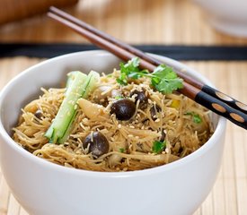 Asian Brown Rice and Mushroom Noodles with Cucumber