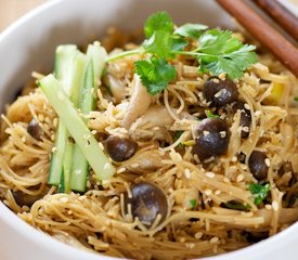 Asian Brown Rice and Mushroom Noodles with Cucumber