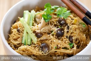 Asian Brown Rice and Mushroom Noodles with Cucumber