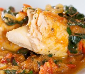 Salmon Poached with Tomatoes and Swiss Chard