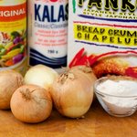 First  you need these a few ingredients to make the onion rings.