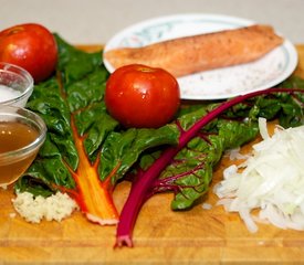 Salmon Poached with Tomatoes and Swiss Chard