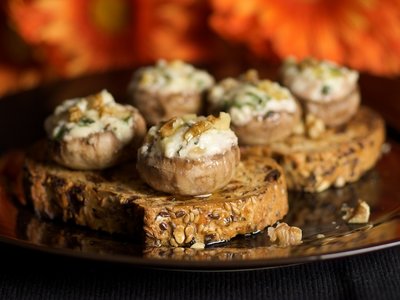 Cheese and Walnut Stuffed Mushrooms on Toast