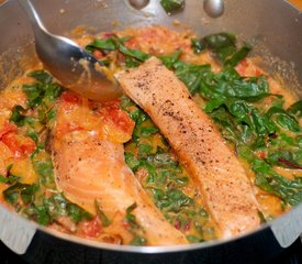 Salmon Poached with Tomatoes and Swiss Chard