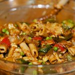 Using a wooden spoon, gently mix,