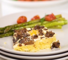 Baked Eggs and Sausage with Cheesy Polenta Casserole