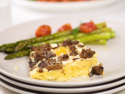 Baked Eggs and Sausage with Cheesy Polenta Casserole