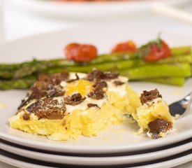 Baked Eggs and Sausage with Cheesy Polenta Casserole