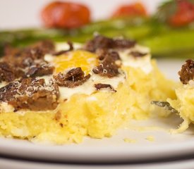 Baked Eggs and Sausage with Cheesy Polenta Casserole