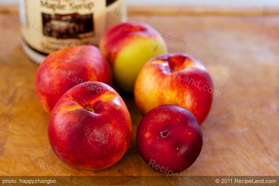 When the dough is almost doubled, start to prepare the peaches. 