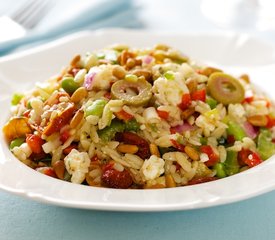 Orzo and Bell Pepper Salad with Edamame, Olives and Feta