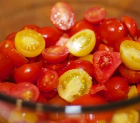 Warm Pasta with Roasted Tomatoes, Greens and Goat Cheese