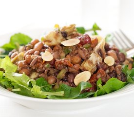 Five Bean, Artichoke and Sundried Tomato Salad with Greens and Toasted Almonds