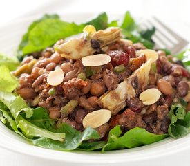 Five Bean, Artichoke and Sundried Tomato Salad with Greens and Toasted Almonds