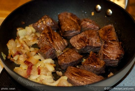 Cook until the beef tips are well browned.
