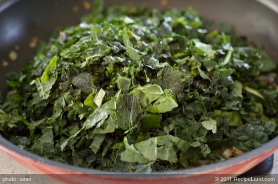 Add the stemmed and chopped kale leaves.