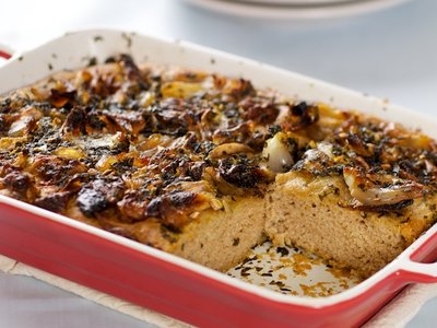 Caramelized Shallots, Basil-Olive Oil and Goat Cheese Bread