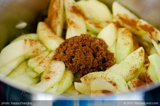 Add apples, sugar and cinnamon.