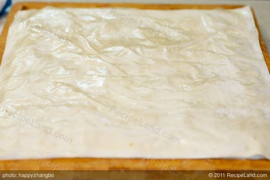 Layer with the 6 remaining phyllo sheets and butter.