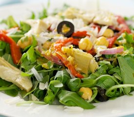 Arugula, Chickpea, Roasted Pepper and Artichoke Salad