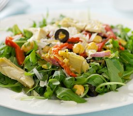 Arugula, Chickpea, Roasted Pepper and Artichoke Salad