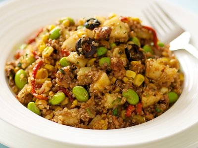 Quinoa, Edamame and Roasted Corn Salad with Apples and Maple Walnuts