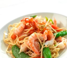 Norwegian prawns with noodles and chilli sauce 