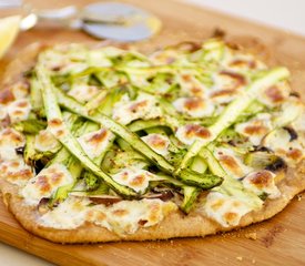 Two Cheese, Shaved Asparagus and Mushroom Pizza