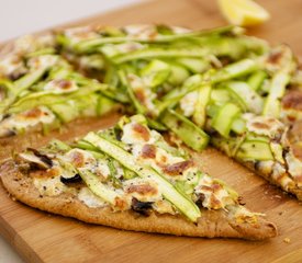 Two Cheese, Shaved Asparagus and Mushroom Pizza