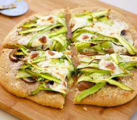 Two Cheese, Shaved Asparagus and Mushroom Pizza