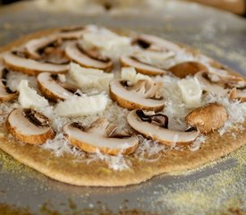 Two Cheese, Shaved Asparagus and Mushroom Pizza