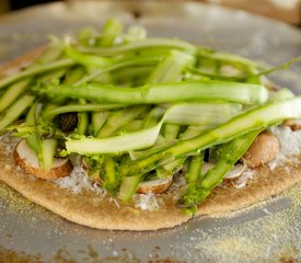 Two Cheese, Shaved Asparagus and Mushroom Pizza