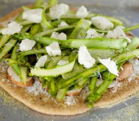 Two Cheese, Shaved Asparagus and Mushroom Pizza