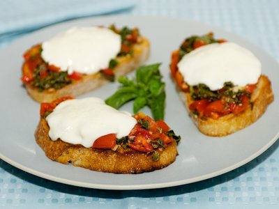 Tomato and Basil Bruschetta with Fresh Mozzarella Sandwich 