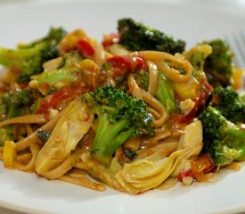 Broccoli, Fettuccine and Artichoke Hearts in Warm Sun-Dried Tomato Cream Sauce