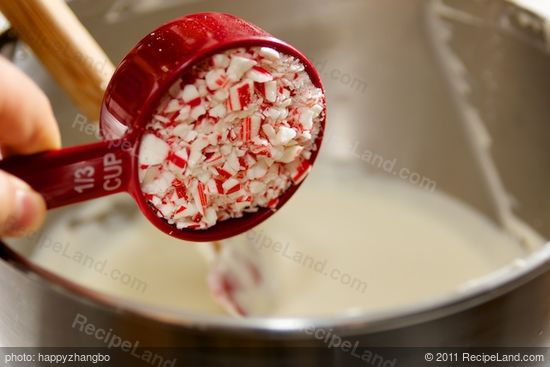 Stir in crushed candy cane pieces.