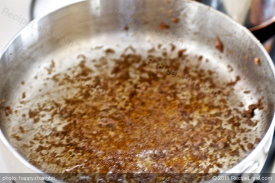 Ideally you will develop a rich brown fond (brown bits) on the bottom of the pan.