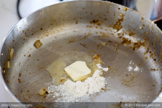 Add 2 tablespoons of butter to pan drippings and blend in the remaining flour.