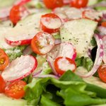 Cherry Tomato, Cucumber and Mixed Green Salad with Feta Vinaigrette