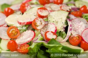 Cherry Tomato, Cucumber and Mixed Green Salad with Feta Vinaigrette recipe