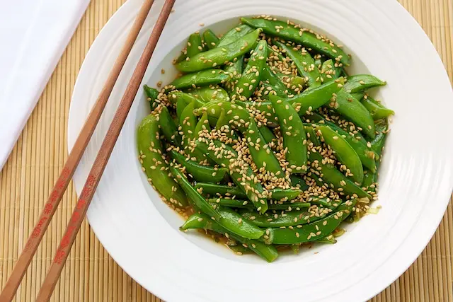 Sugar Snap Peas with Orange Sesame Asian Dressing