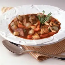 Easy Crockpot Beef Stew with Root Vegetables & Peas