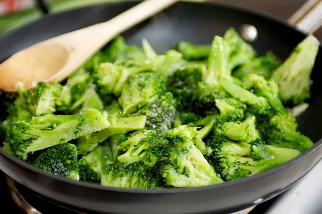 Cook broccoli pieces first, 