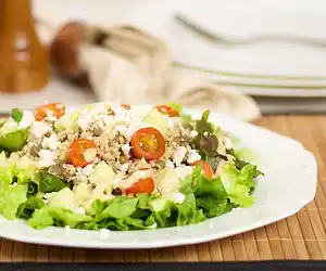 Couscous, Lentil & Mixed Green Salad with Garlic Dijon Vinaigrette