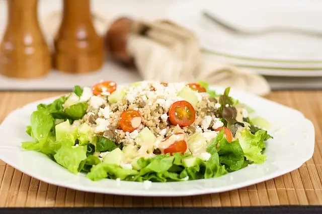 Couscous, Lentil & Mixed Green Salad with Garlic Dijon Vinaigrette
