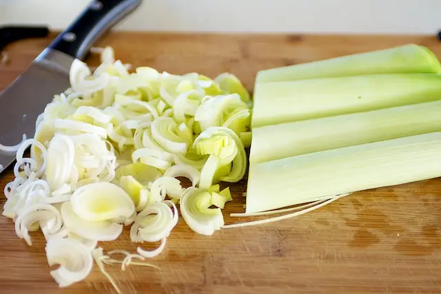 Next prepare the leeks.