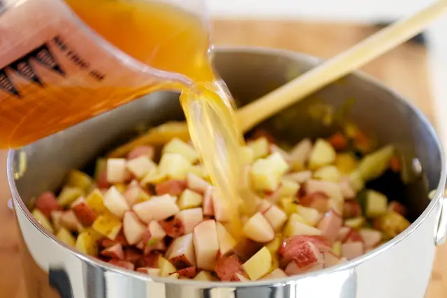 pour in water or broth.