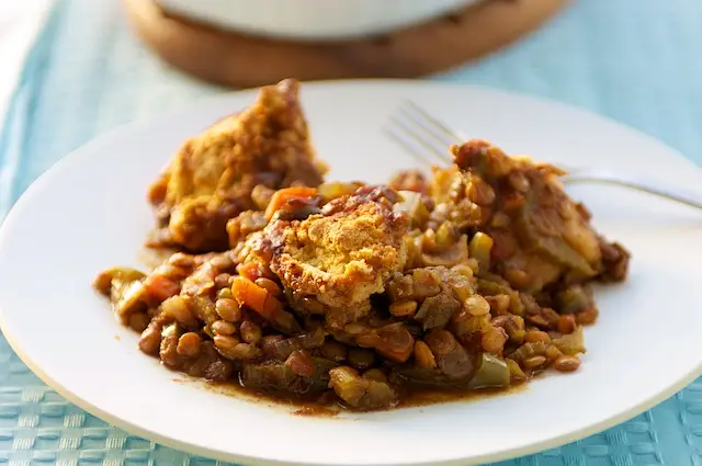 Lentil Chili Topped with Cornbread